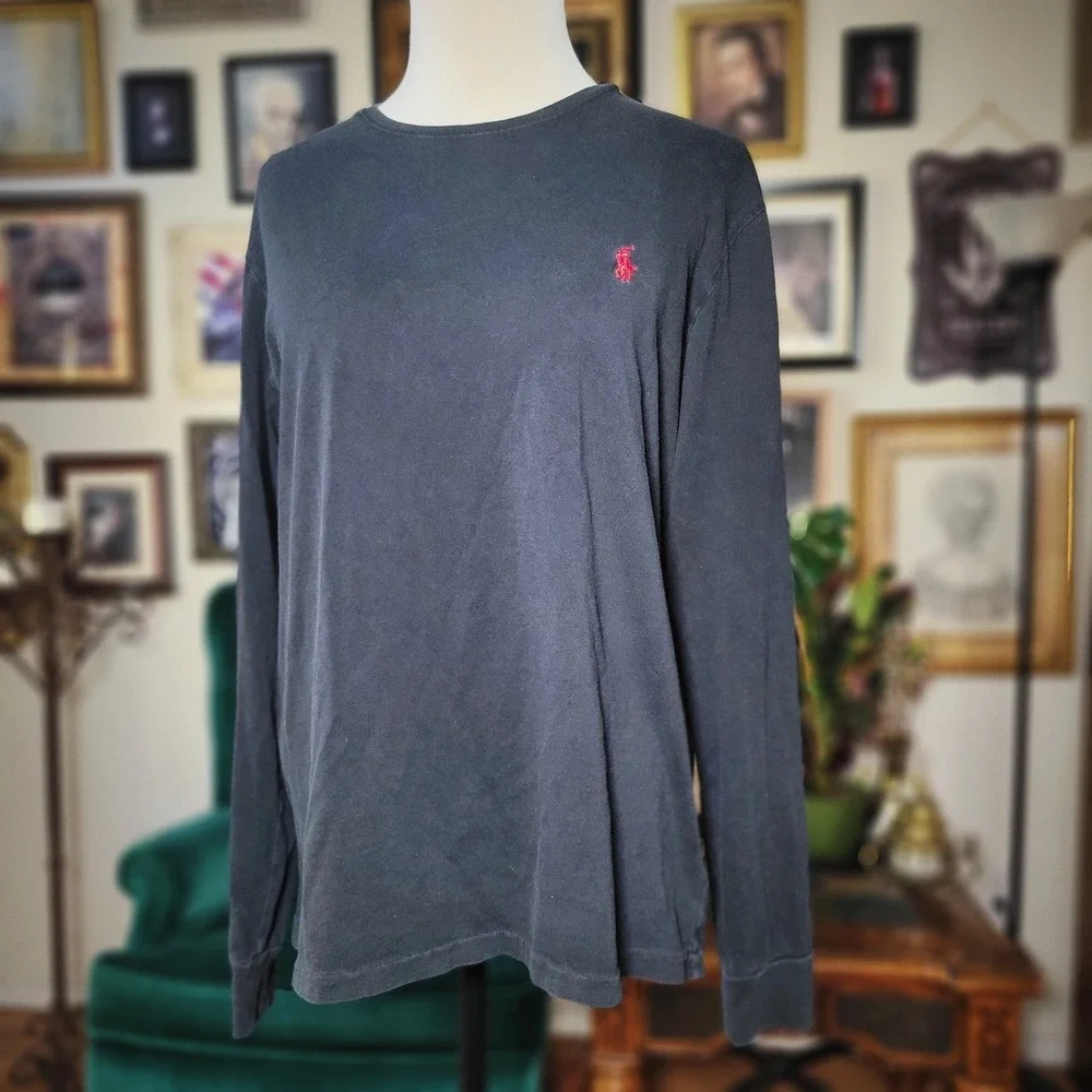 Polo Ralph Lauren Shirt Mens Medium Black Long Sleeve Red Pony Logo Cotton Tee